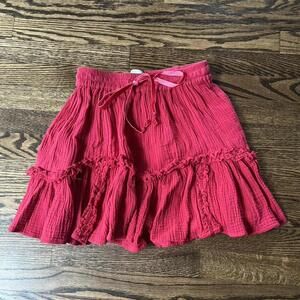 Red ruffle muslin cotton tied Free People Olivaceous mini skirt velvet details